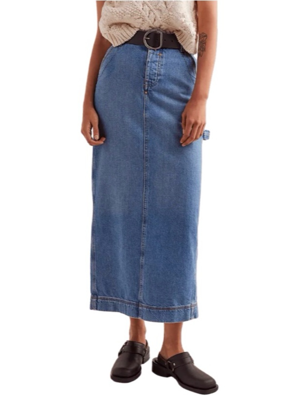 We The Free Classic Blue Denim Maxi Skirt with Belt Loops